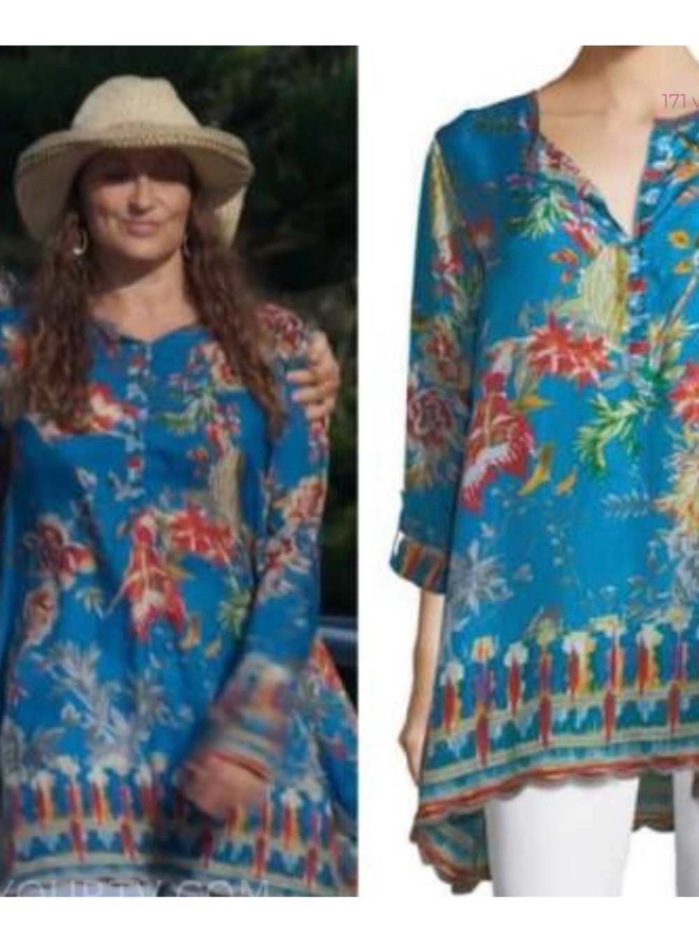 Johnny Was Floral Printed 100% Silk Blouse/Tunic Sz M